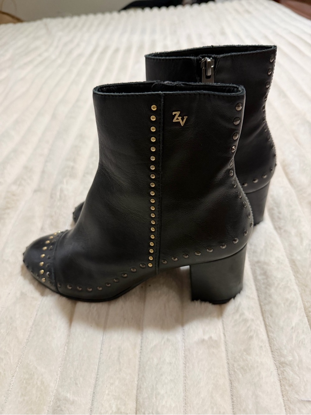 Zadig & Voltaire Black Leather Studded Ankle Boots